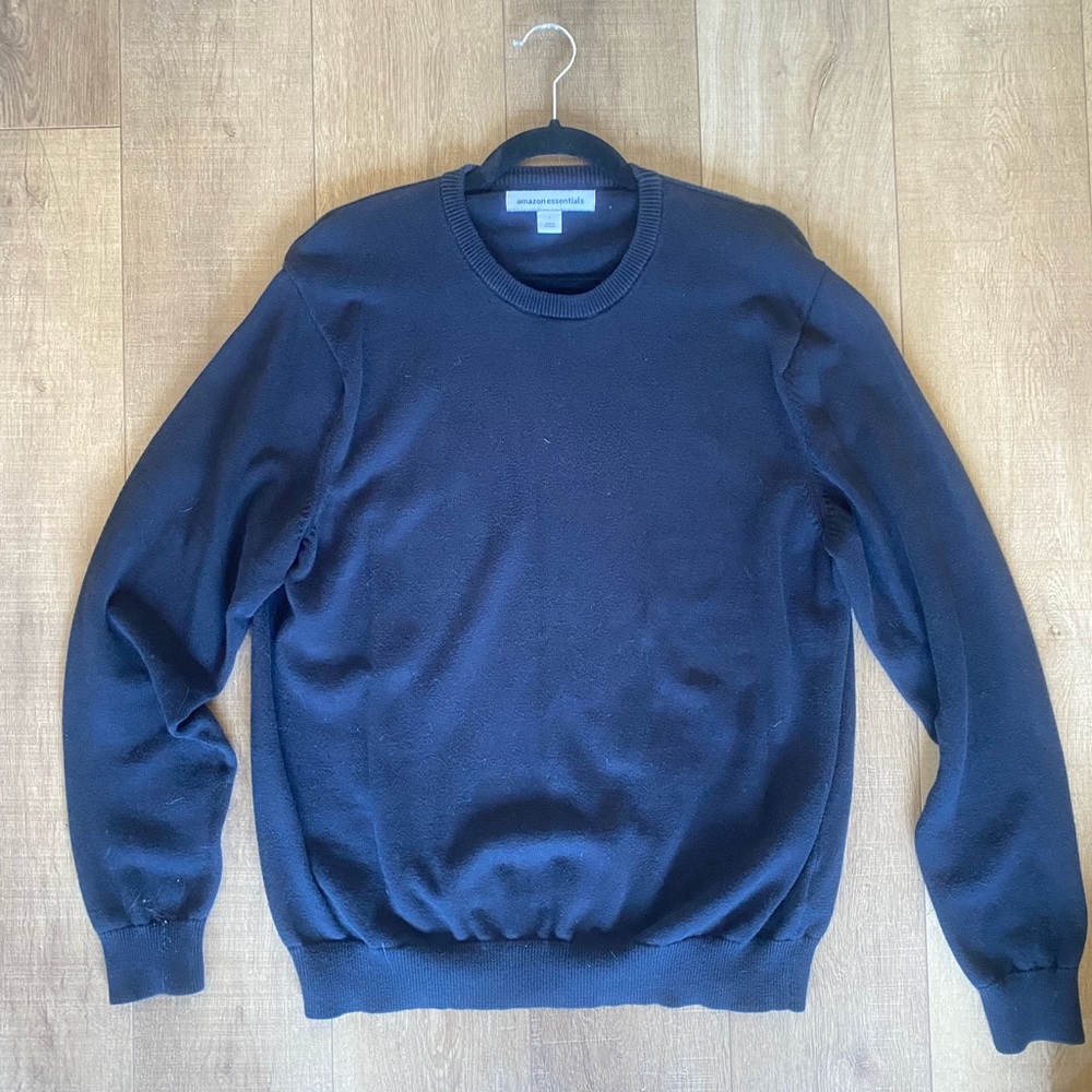 Mens Black Amazon Essentials Crewneck Knit Sweater